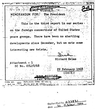 Source: Central Intelligence Agency. International Connections of U.S. Peace Groups. February 28, 1968. Page 1 of 9.